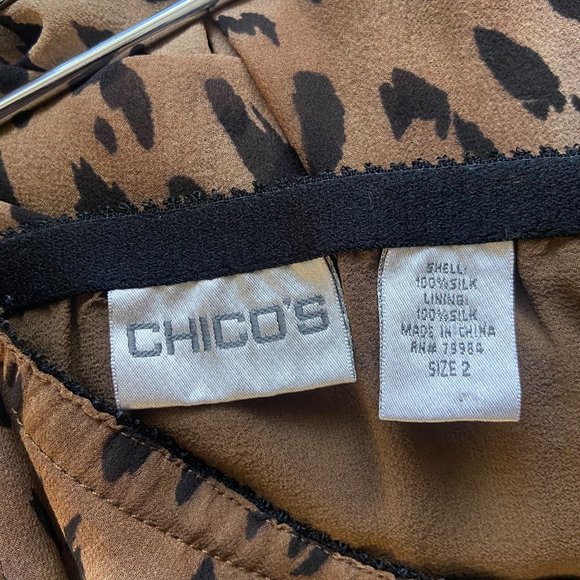 Chico's Silk Boho Leopard Animal Print Handkerchief Hemline Midi Skirt - Picture 2 of 9